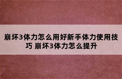 崩坏3体力怎么用好新手体力使用技巧 崩坏3体力怎么提升